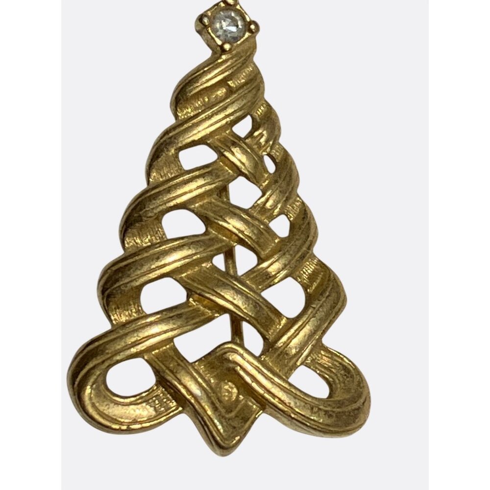 Avon Gold Tone Christmas Tree Brooch With Faux Diamond Accent Vintage Jewelry